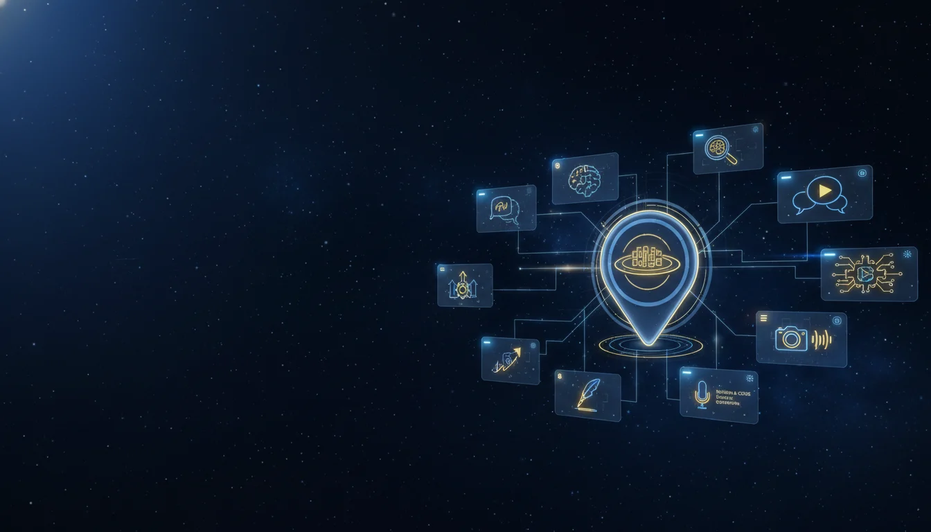 AI Content Creation header image - Futuristic ‘AI Content Creation’ command-center interface floating in a dark, starry digital space, no physica