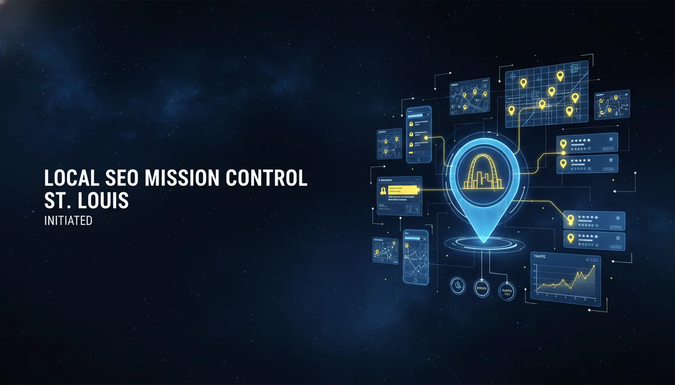 AI Product Videos header image - Futuristic ‘Local SEO Mission Control – St. Louis’ command-center interface floating in a dark, starry digital