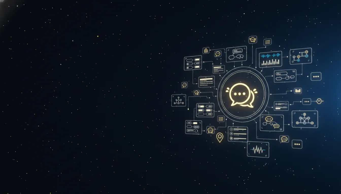 Chat Bot Setup header image - Futuristic AI chatbot command-center interface floating in a dark, starry digital space, no physical monitor o