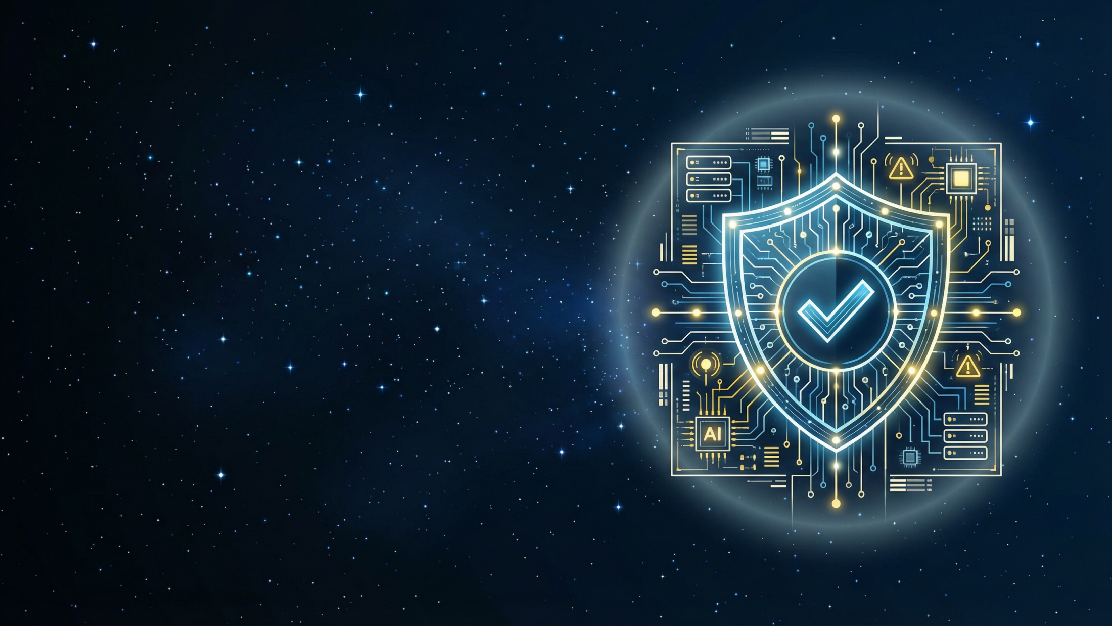 Shield with checkmark and AI circuit board