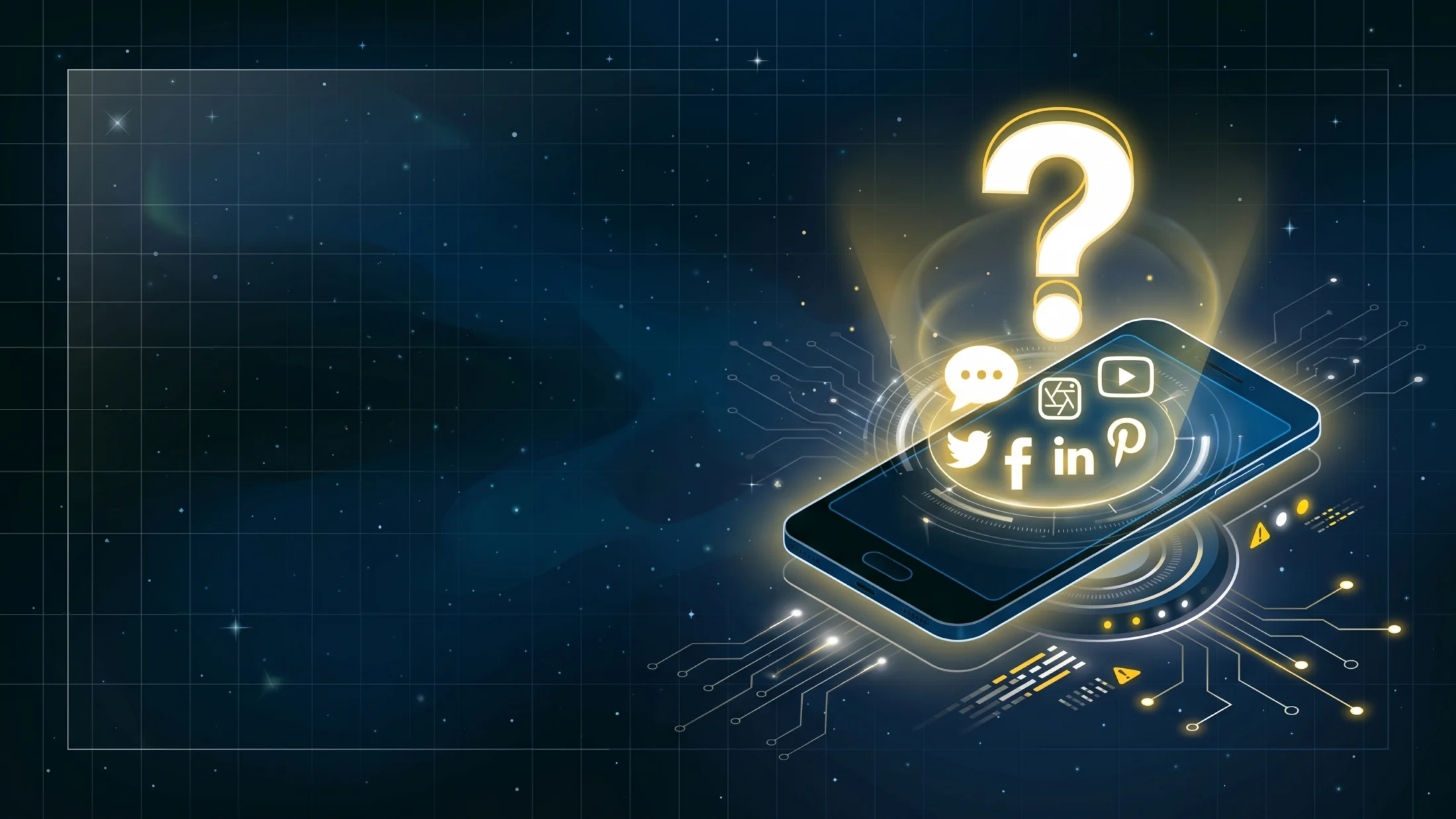 Question mark over a smartphone with social media icons