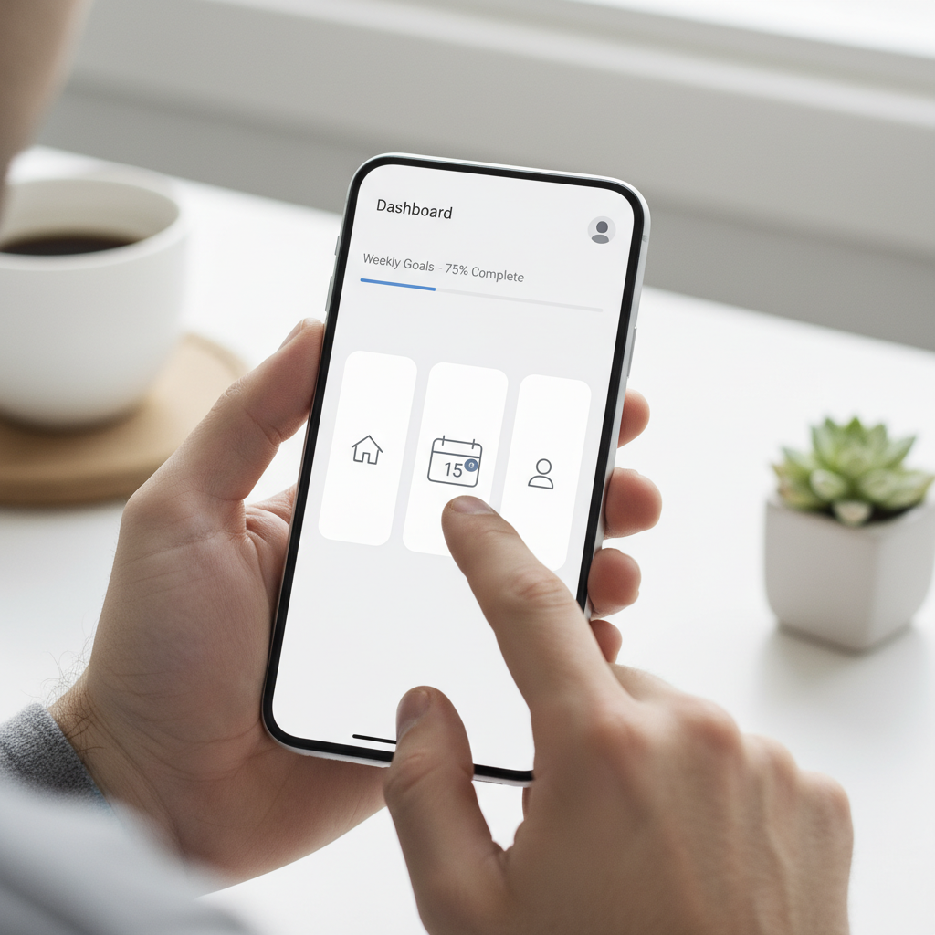 mobile user navigating a clean and minimalistic app interface