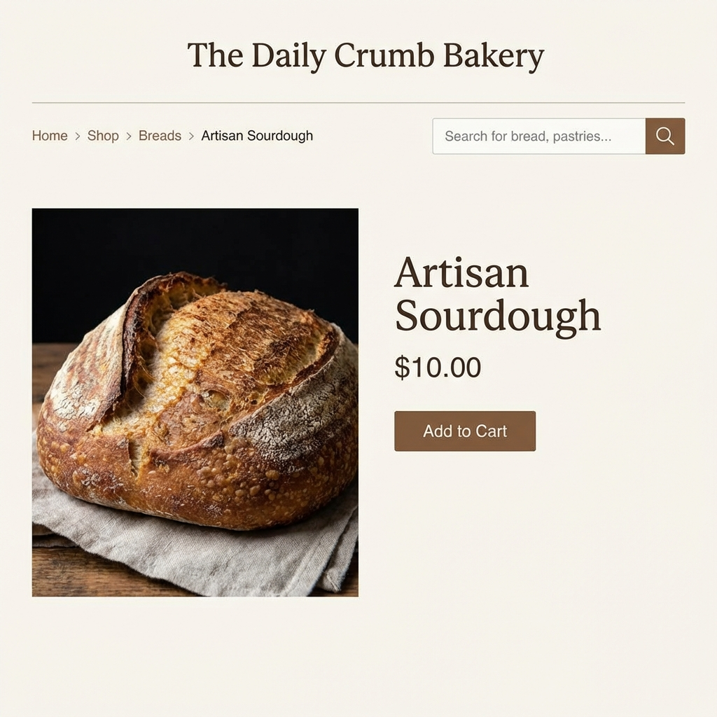 website screen showing breadcrumb navigation and search bar at the top