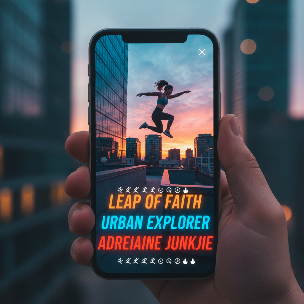 a smartphone screen showing a vibrant vertical video with dynamic captions