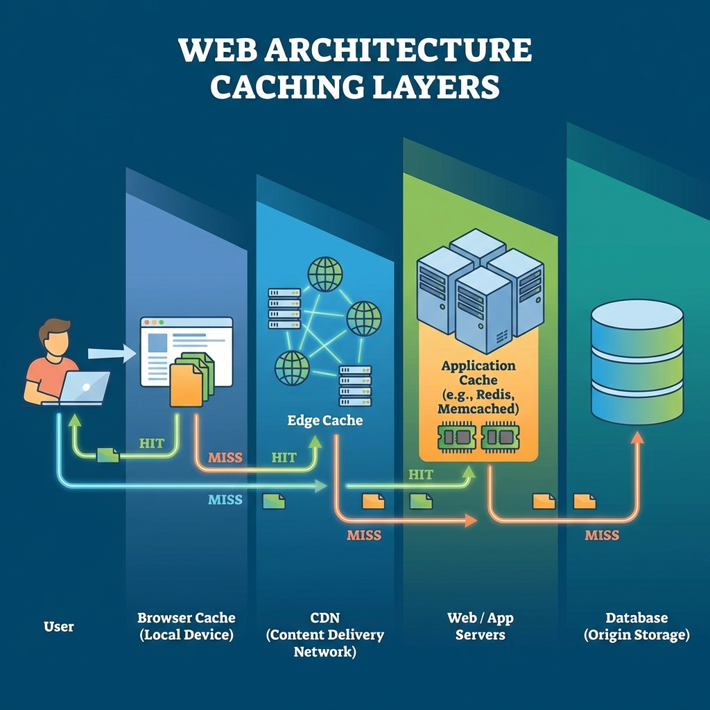 illustration depicting caching layers in a web architecture