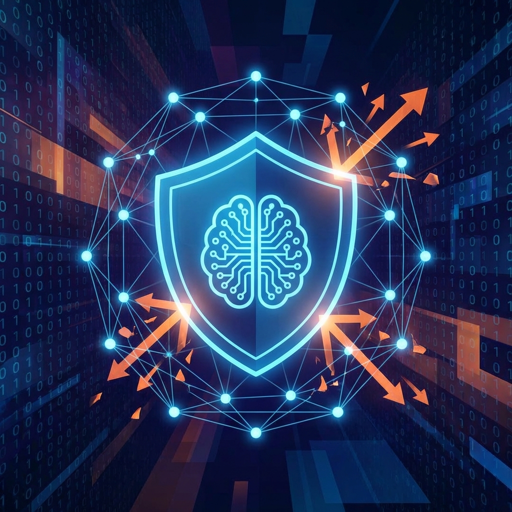 AI data security concept with shield and network nodes