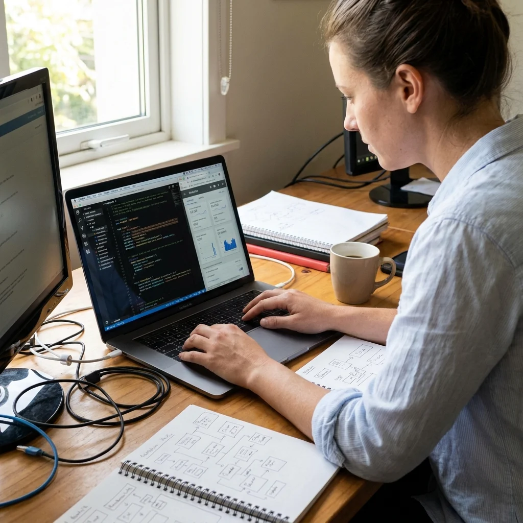 a person setting up tracking codes on a laptop at a desk