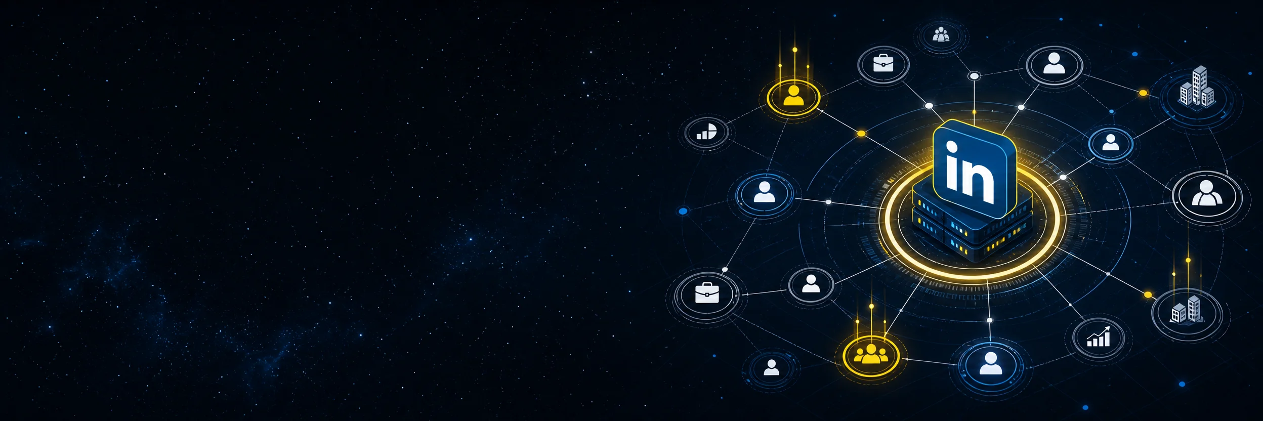 LinkedIn icon with a business network diagram
