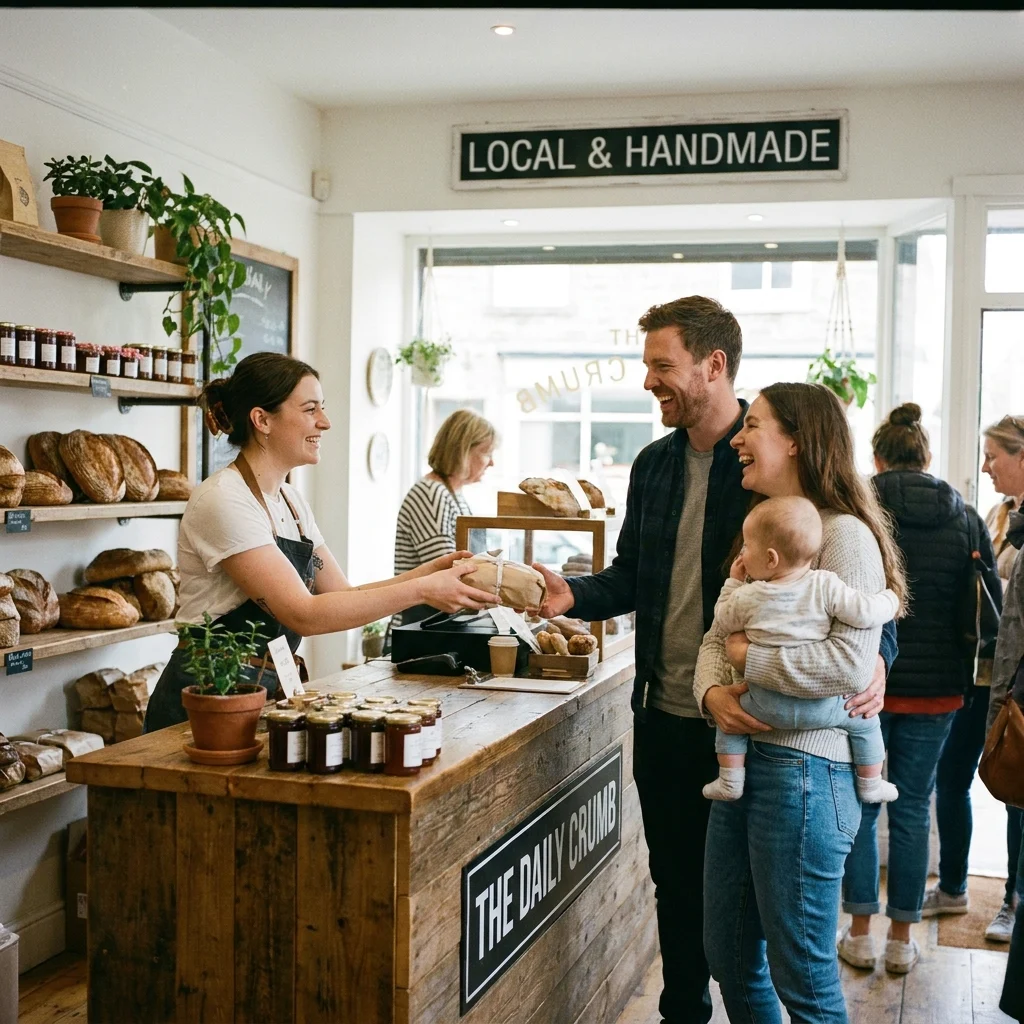 happy customers receiving products in a small business setting